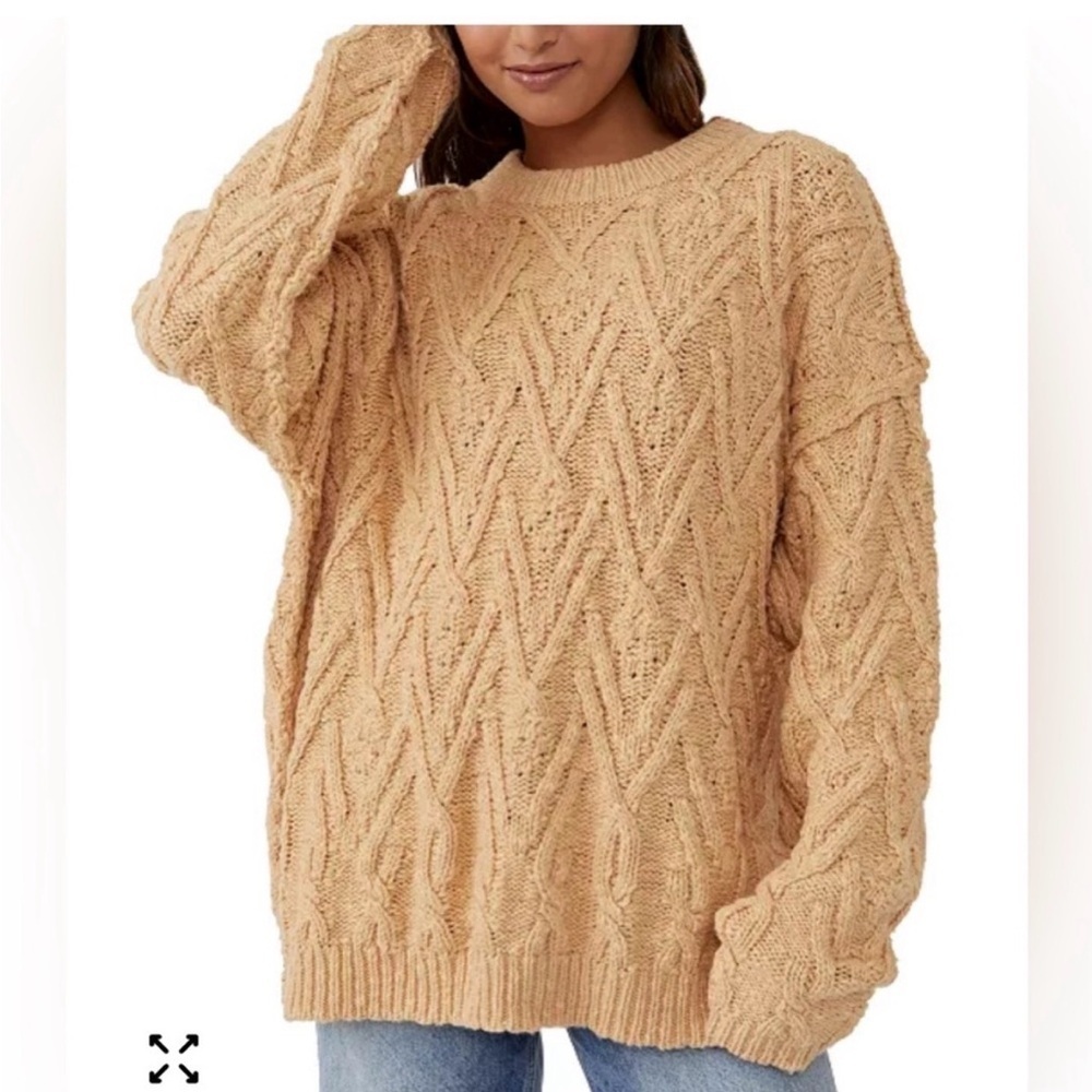 Free People Isla Cable Knit Oversized Tunic Sweater XS - Camel